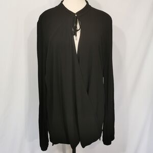 Michael Kors Black Tie Front Crossover Long Sleeved Blouse - Sz XL